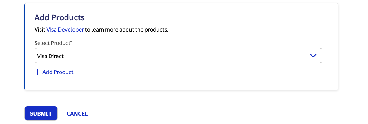 Selecting Visa Direct and Submitting CSR screen