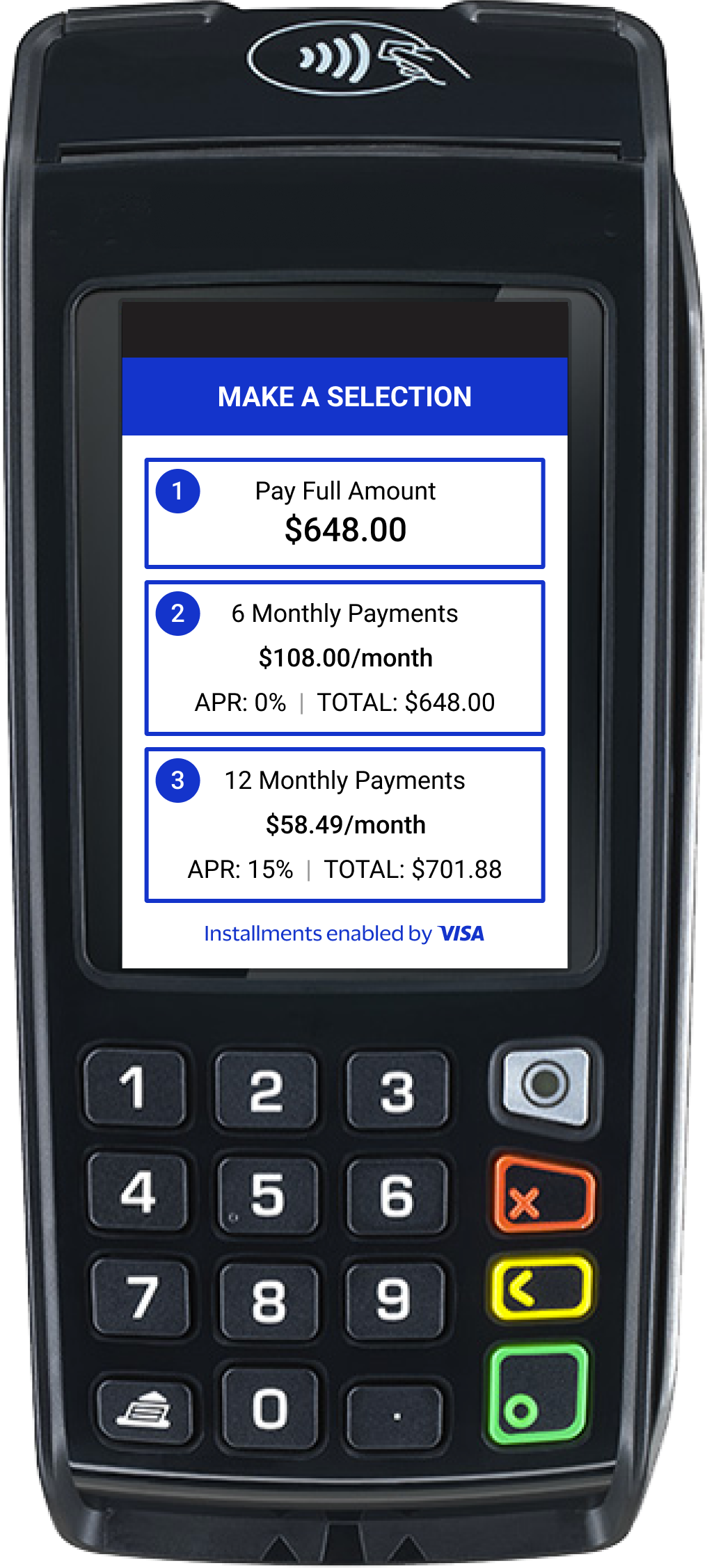 Canada portrait 2 style payment terminal, select a plan