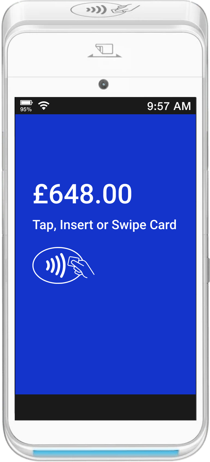 United Kingdom portrait style payment terminal, initiate purchase