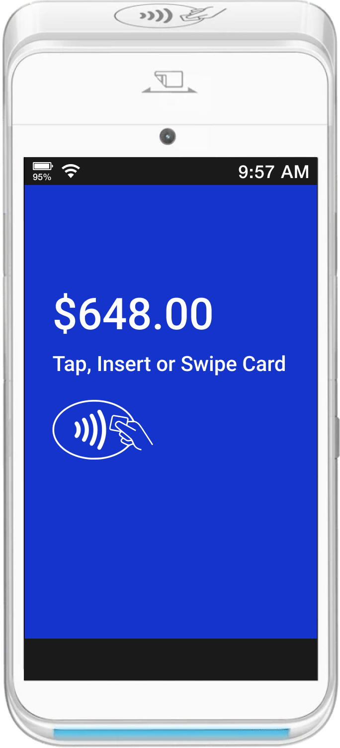 United States portrait style payment terminal, initiate purchase 