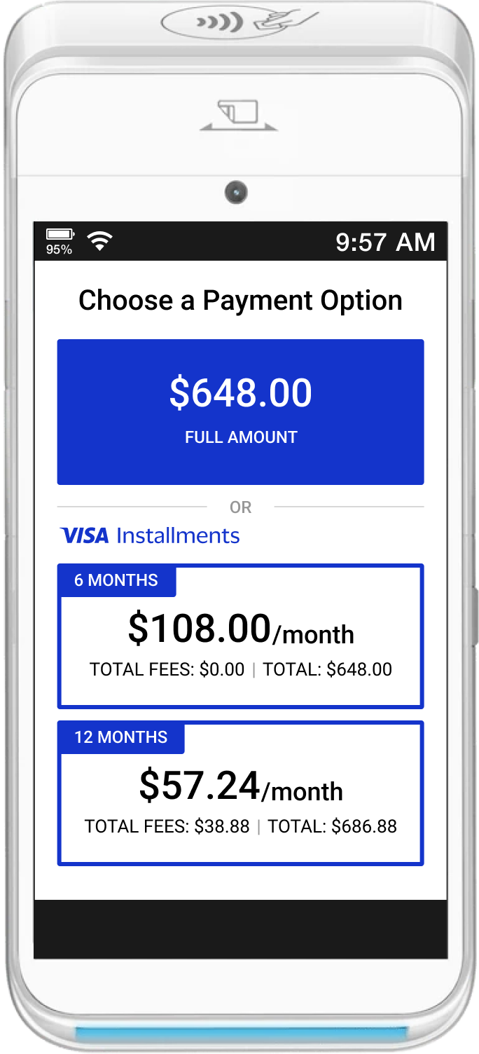 United States portrait style payment terminal, select a plan