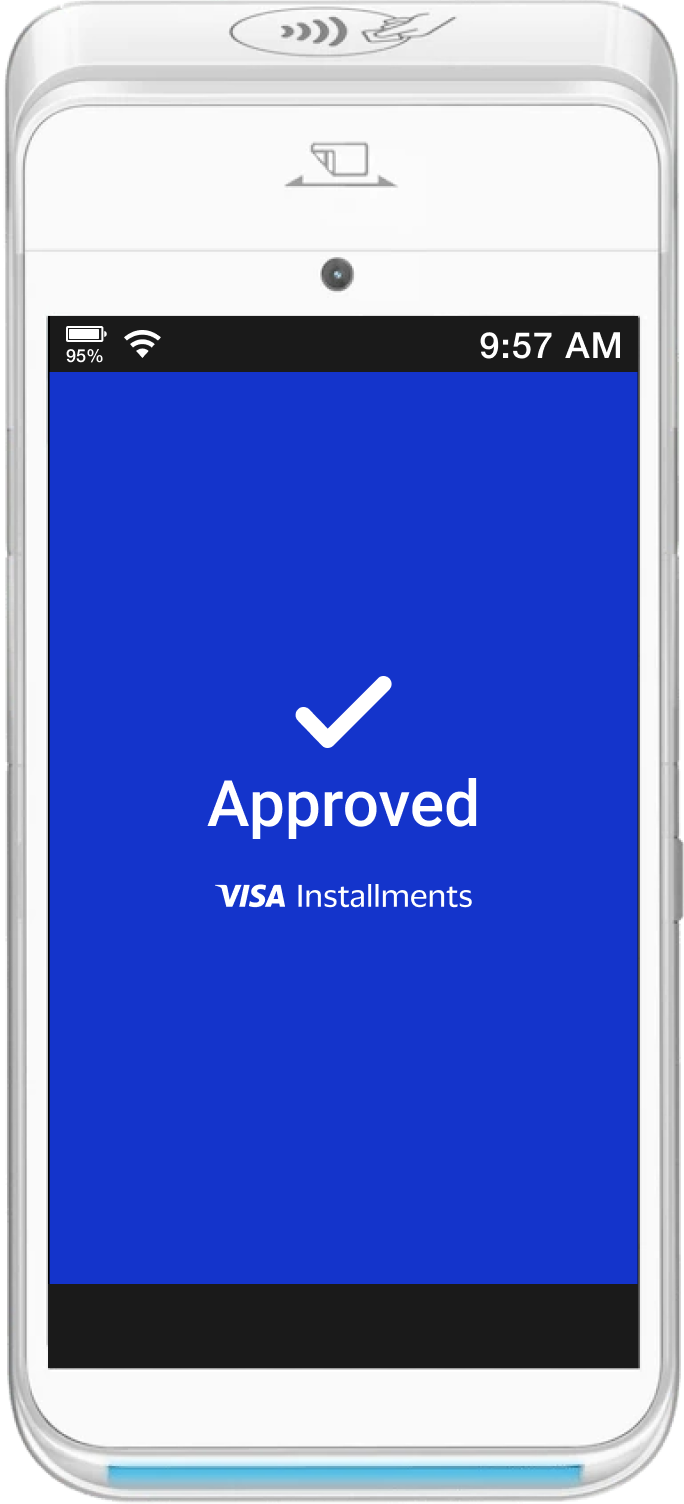 United States portrait style payment terminal, transaction approved