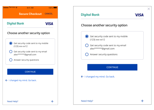 Choose another security option screen, mobile and desktop