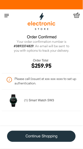 order confirmation screen with call to action