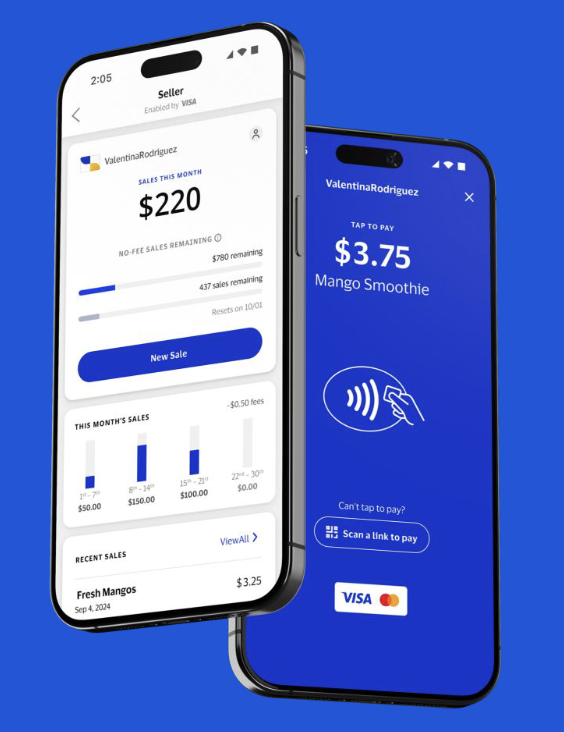 An image of a device showing the screens for Visa Accept