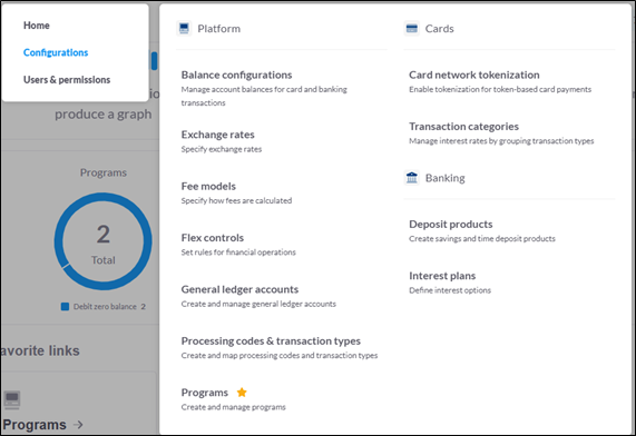 Control Center configurations menu showing Programs option with a star.