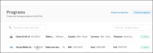  Programs screen with Create Program button highlighted