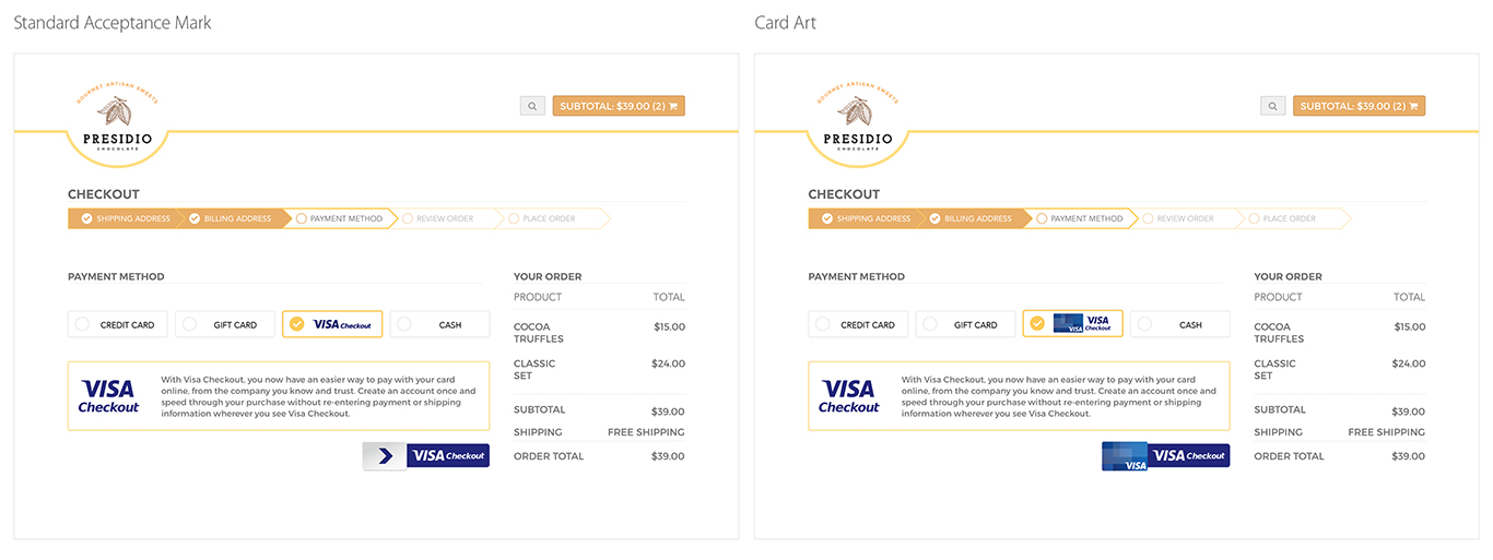 Visa Checkout graphic sample websites