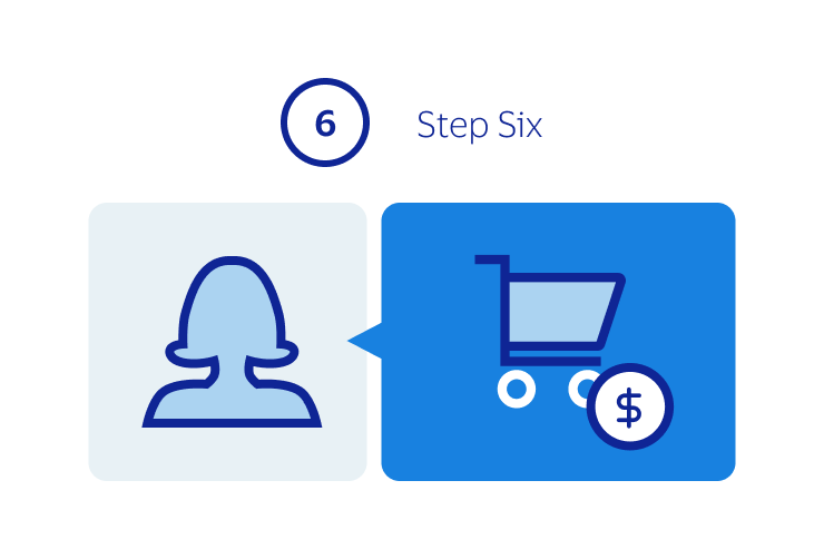 Icons for a merchant and a shopping cart with a money symbol