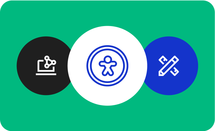 A green rectangular card with a circular icon in the center showing an accessibility symbol and a wrench, indicating accessibility best practices.