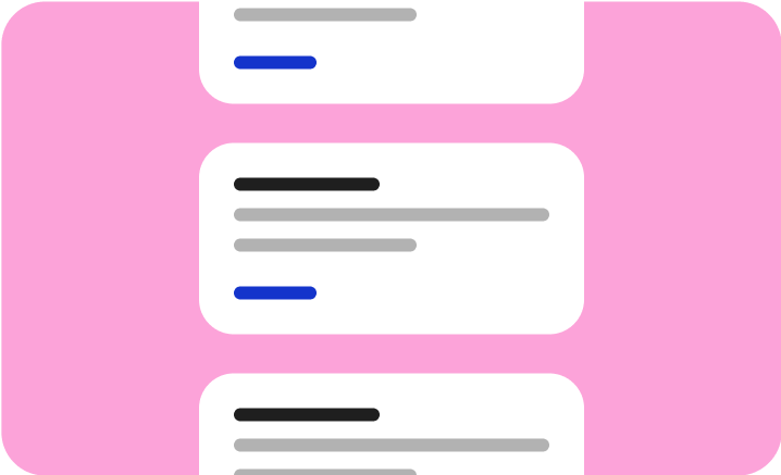 A pink rectangular card with stylized wireframes highlighting content sections, symbolizing content guidelines.