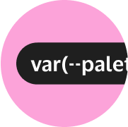 A CSS variables token within a pink circle representing design tokens. 